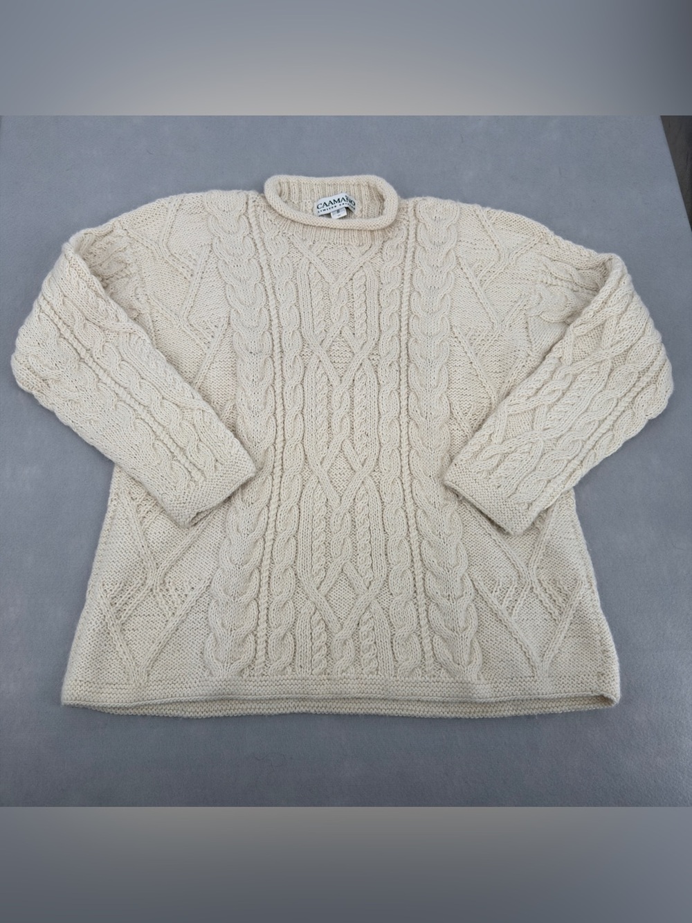Caamano Cable Knit Cream 100% Alpaca Sweater Small Womens
